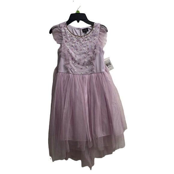 Lilt Girls Lilac Floral Sequence Twill Sleeves High Low Dress Size M (10/12) - Picture 1 of 5